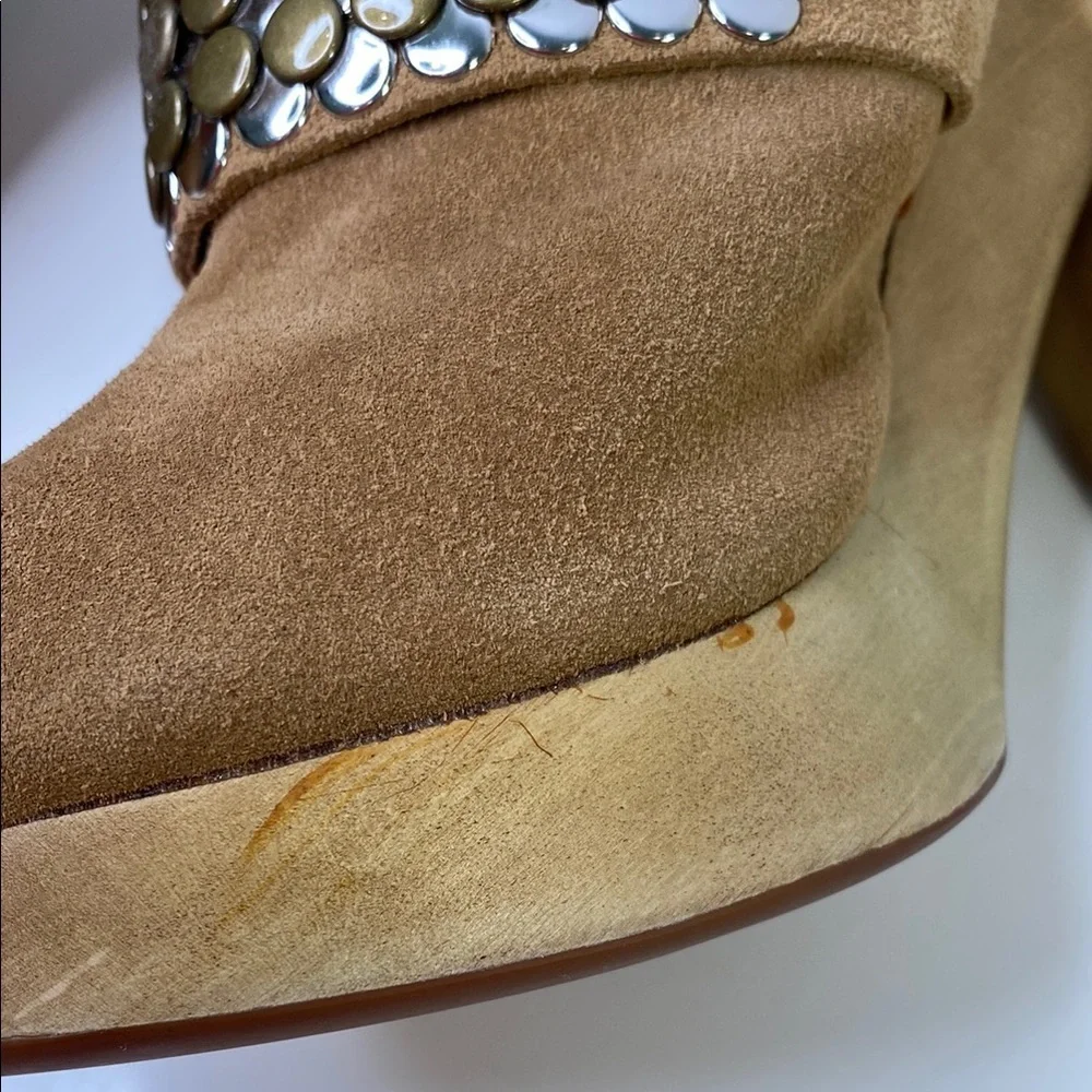 Clearance! Michael Kors‎ Tan Fur-Lined Studded Platform High Heel Mules Sz 9.5